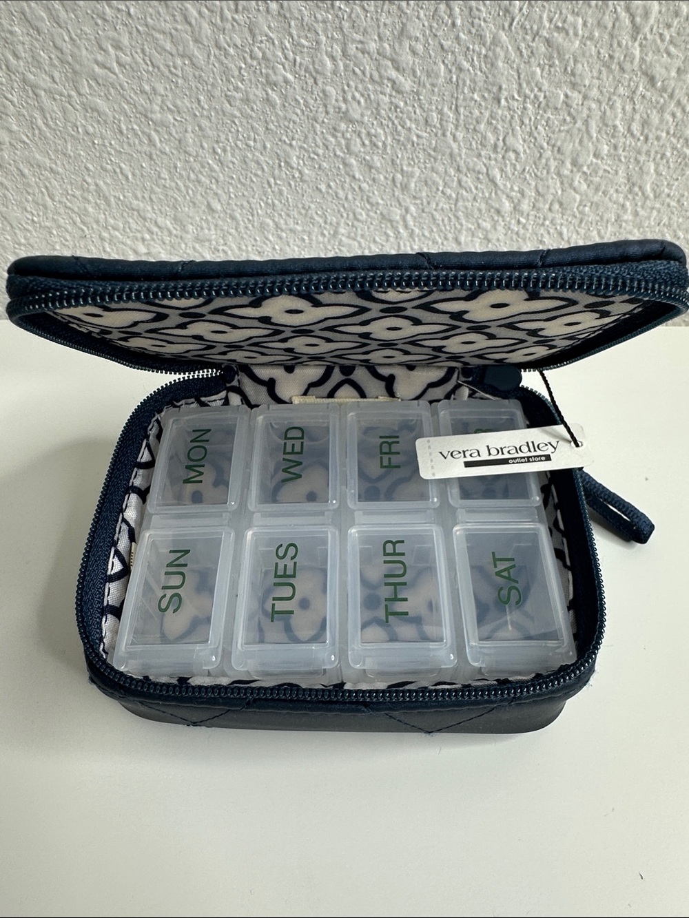 Vera Bradley Navy and White Floral Weekly Pill Organizer Case